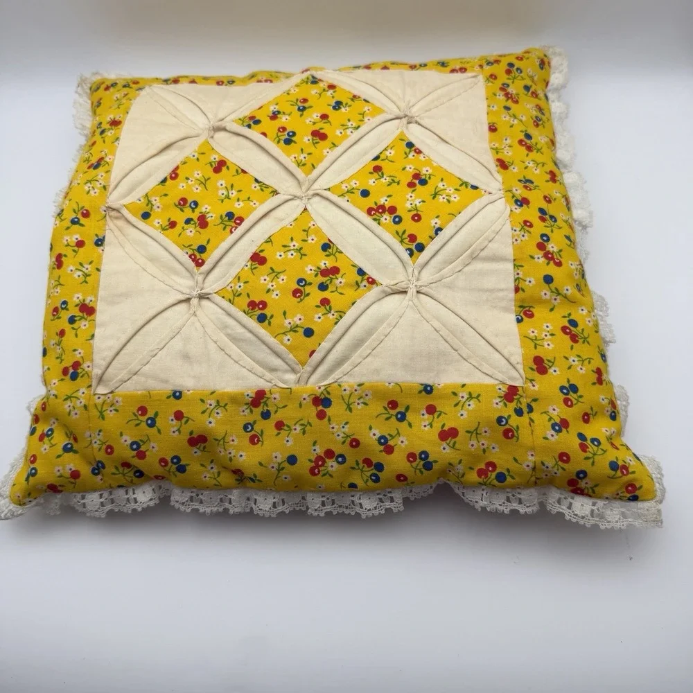 Cathedral Window Quilt Pattern Throw Pillow Handmade 12